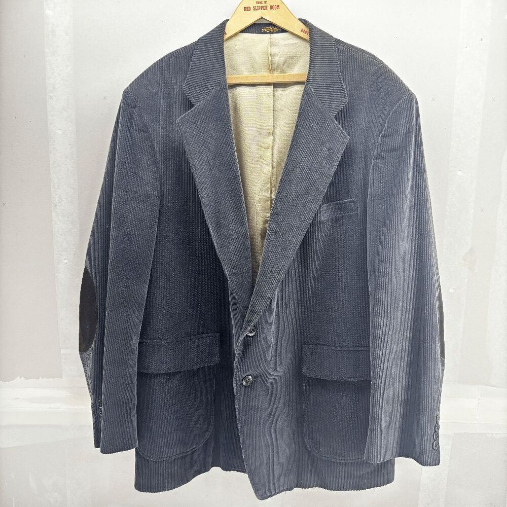 Vintage Woolrich Gray Corduroy Men’s Blazer w/ Brown Elbow Patches 46L 60s 70s